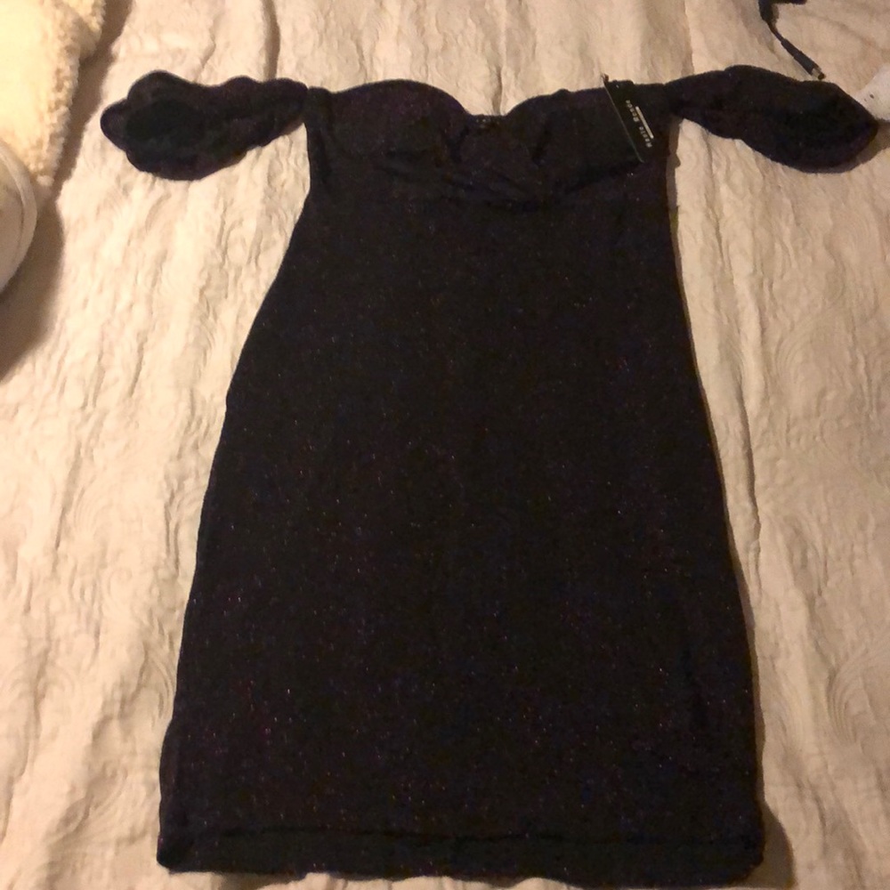 NWT Black w/ Purple Shimmer Off The Shoulder Dress